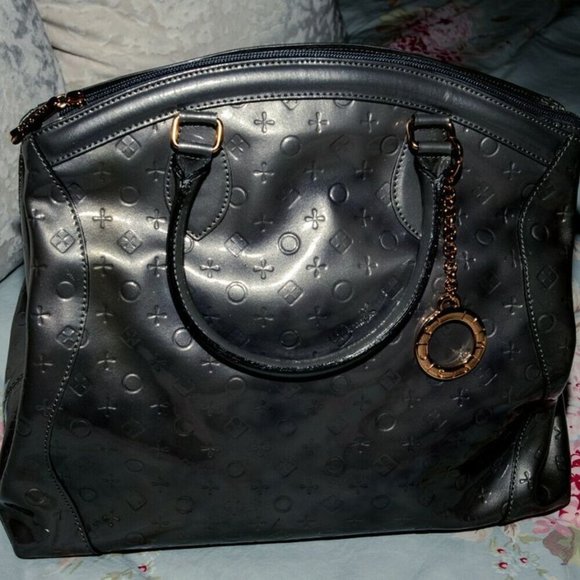 INVECE Genuine Patent Leather Large Tote Made in Italy Italian Grey Dome Satchel - Picture 4 of 4